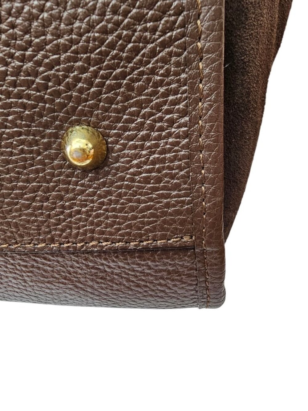 Firenze Italy Genuine Pebble Leather Brown Suede Handbag Purse Tote Bag Large. - Picture 5 of 16